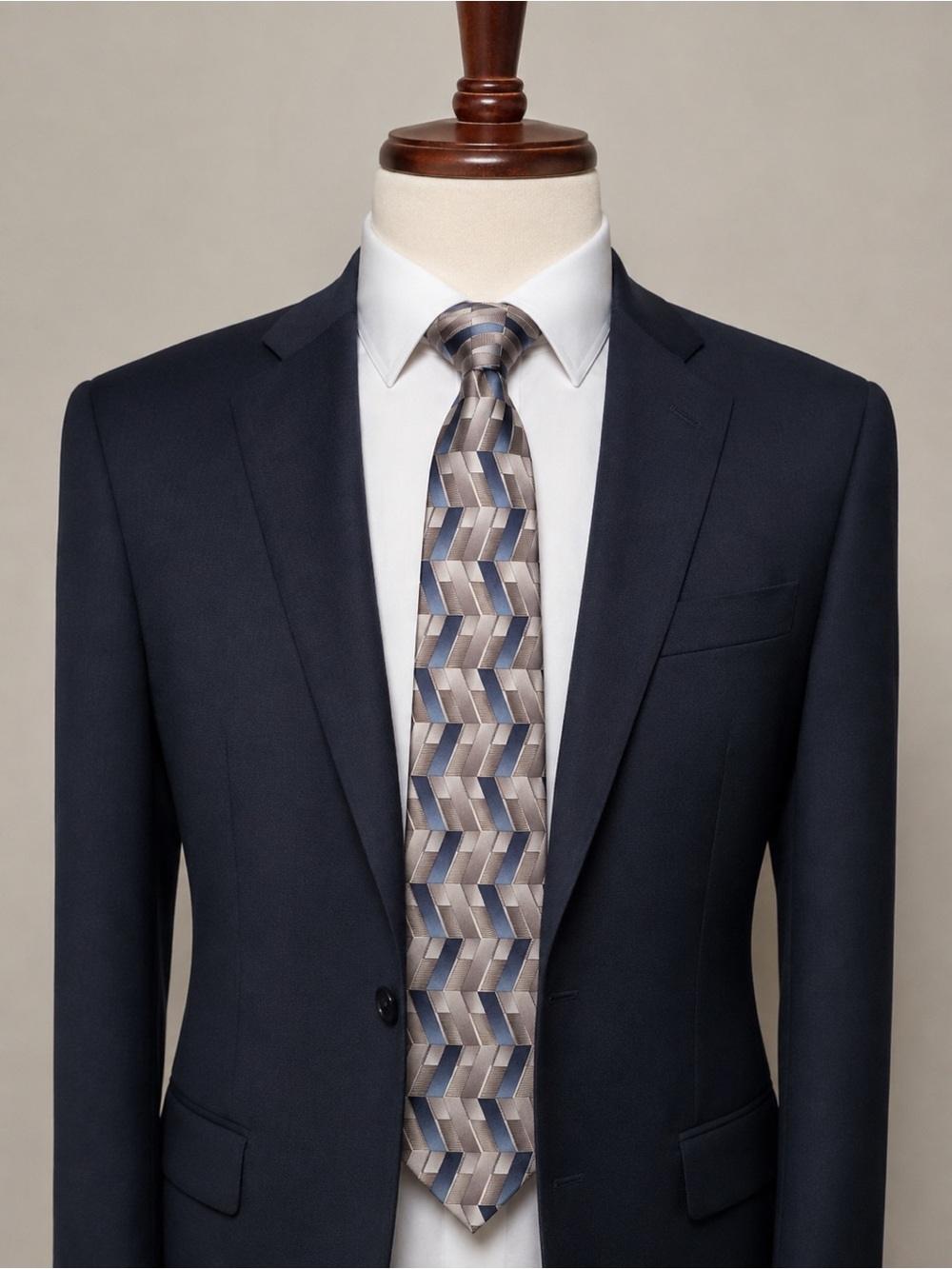 Stafford 100% Silk Men’s Necktie Blue Gray Geometric Pattern Dress Tie